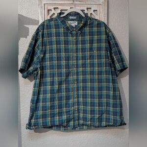 Duluth Trading Co. Untucked Shirt Mens 2XL Blue Plaid Relaxed Fit Button Up Work